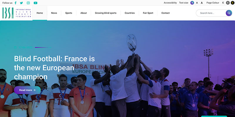 IBSA（国際視覚障害者スポーツ連盟）のホームページキャプチャー画像