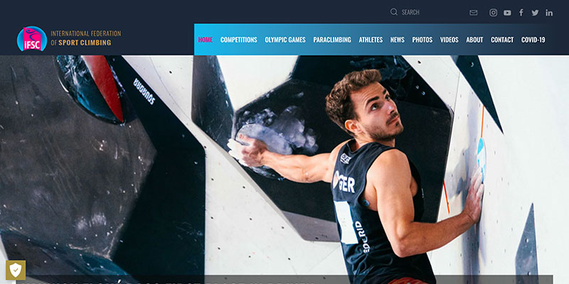 IFSC（国際スポーツクライミング協会）のホームページキャプチャー画像